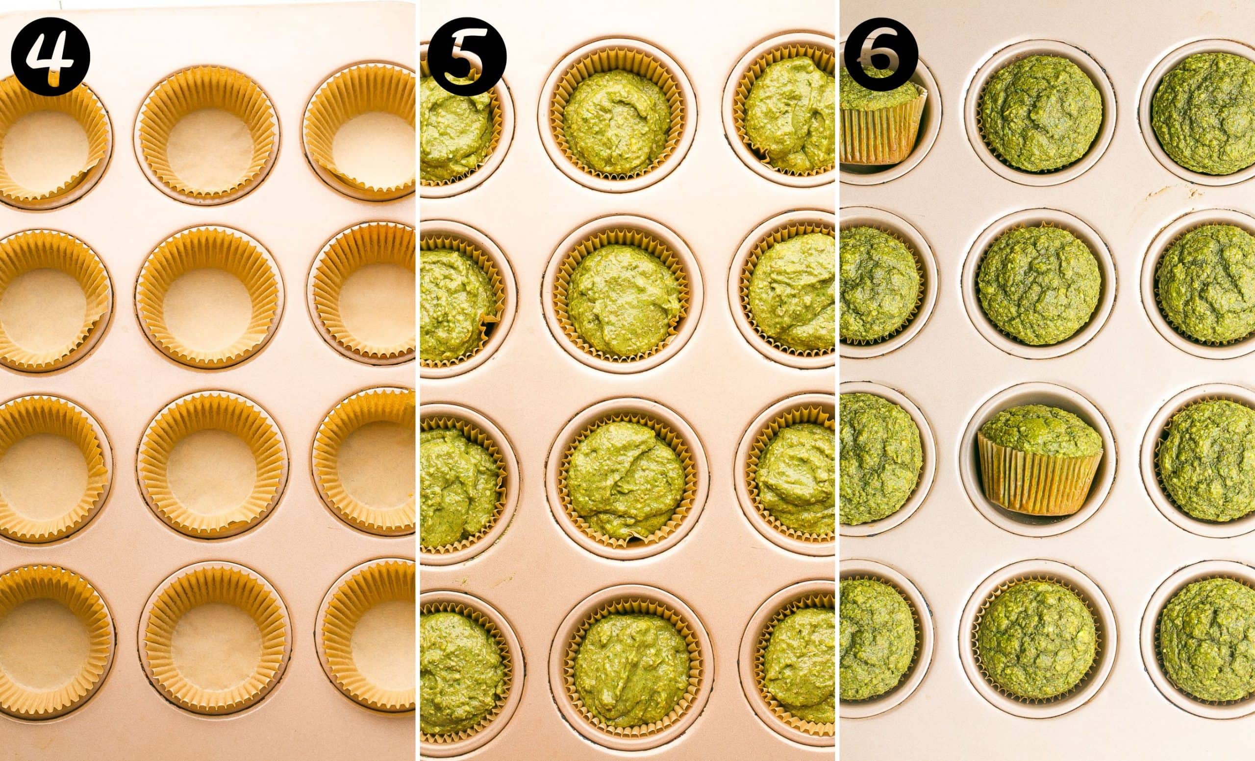 Process photos of how to make muffins.