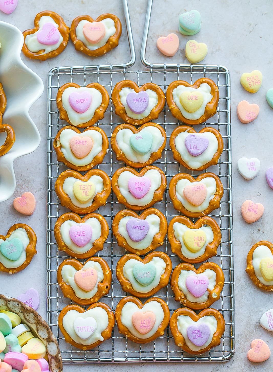 Valentine Pretzels on cooling rack.